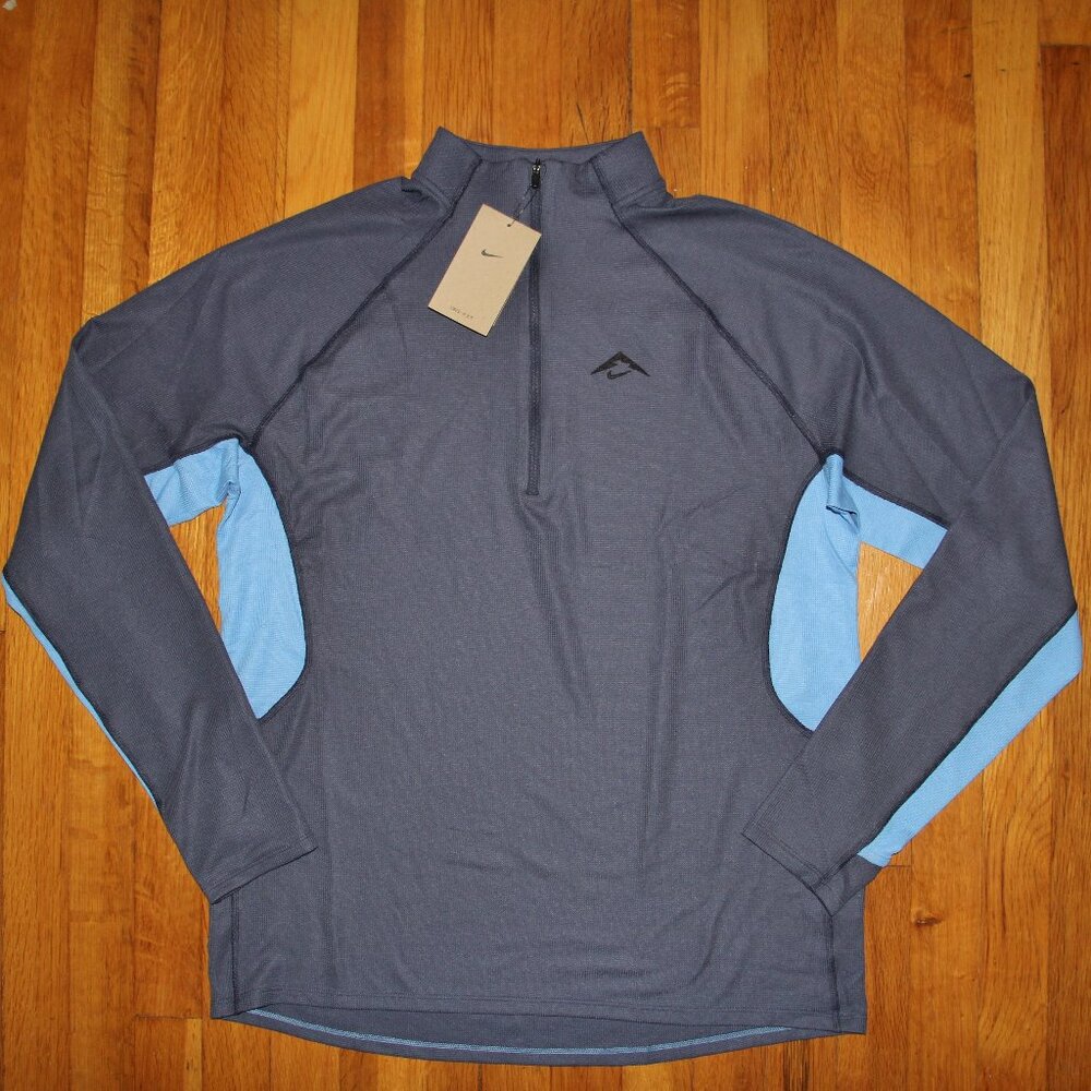 Nike Trail Dri-Fit 1/2 Zip Mid Layer Running Top Mens M Blue Wool